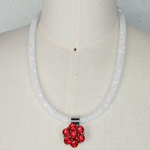 Interchangeable Snap Necklace White Mesh Ruby Red